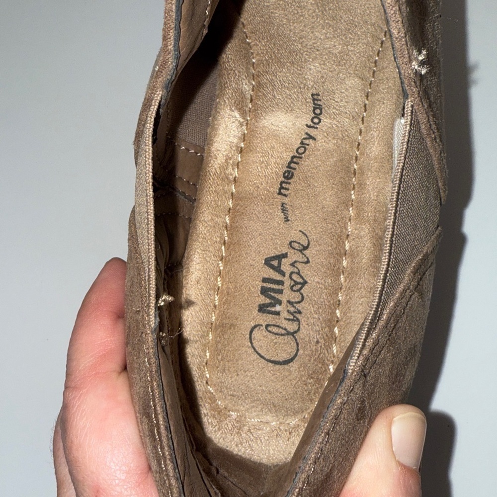 Mia Amore Womens Kendra Taupe Ankle Block Heel Booties Size 8W Shoes Preowned - Picture 2 of 9